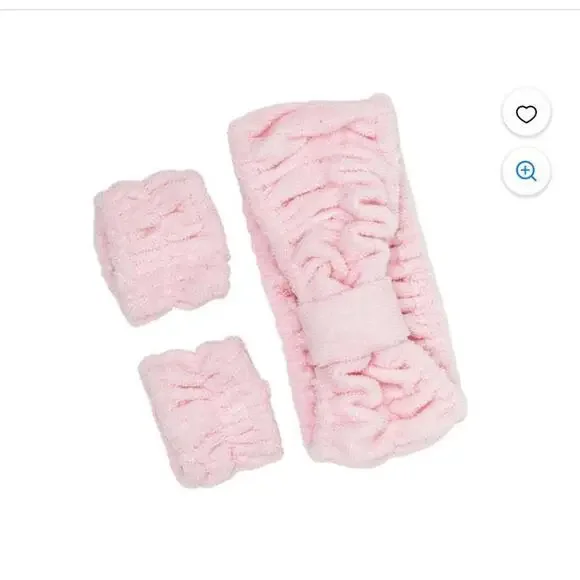 Conair 3 pc Face Washing Headwrap & Cuffs Set - Pink - Picture 2 of 2